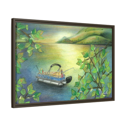 Pontoon Boat on Lake Framed Wall Art