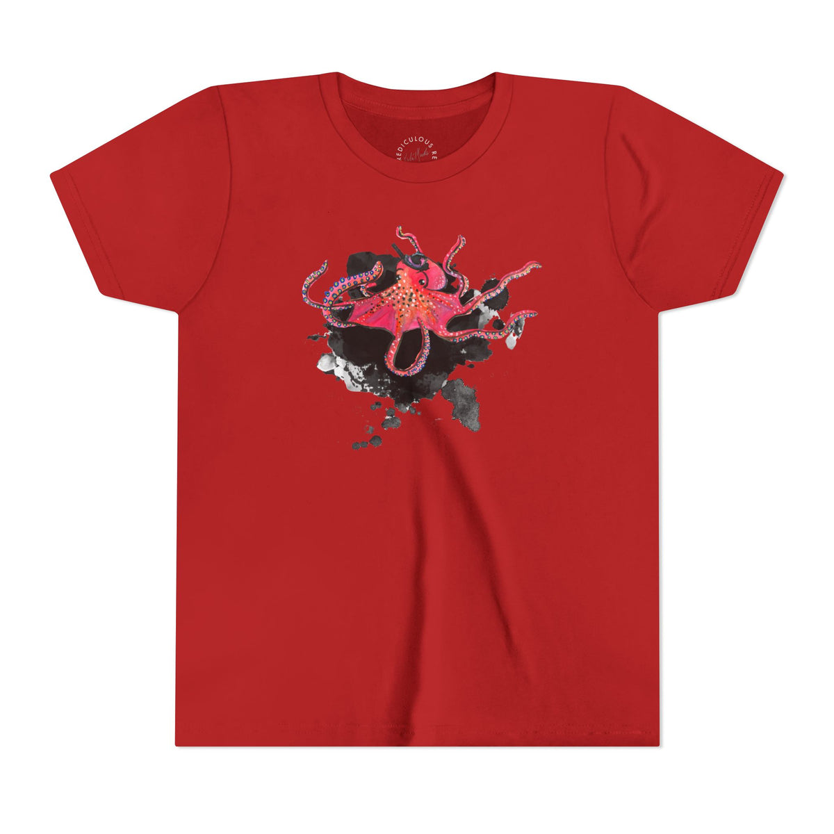 Youth Tee — Red Octopus Splash Graphic Shirt