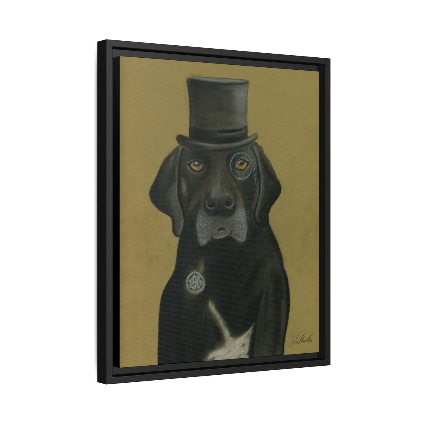 Black Lab Dog in Top Hat Framed Wall Art