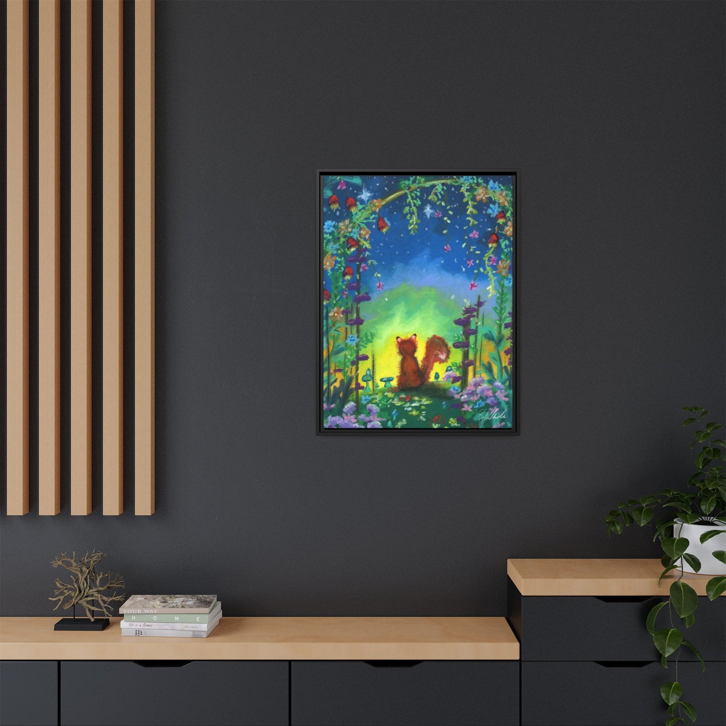Fox Under Flowers Framed Wall Art