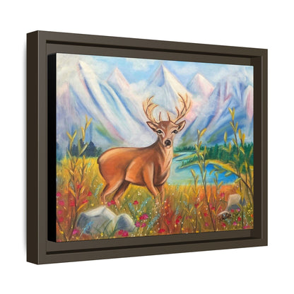 Framed Canvas Wall Art — Majestic Deer in Mountain Meadow