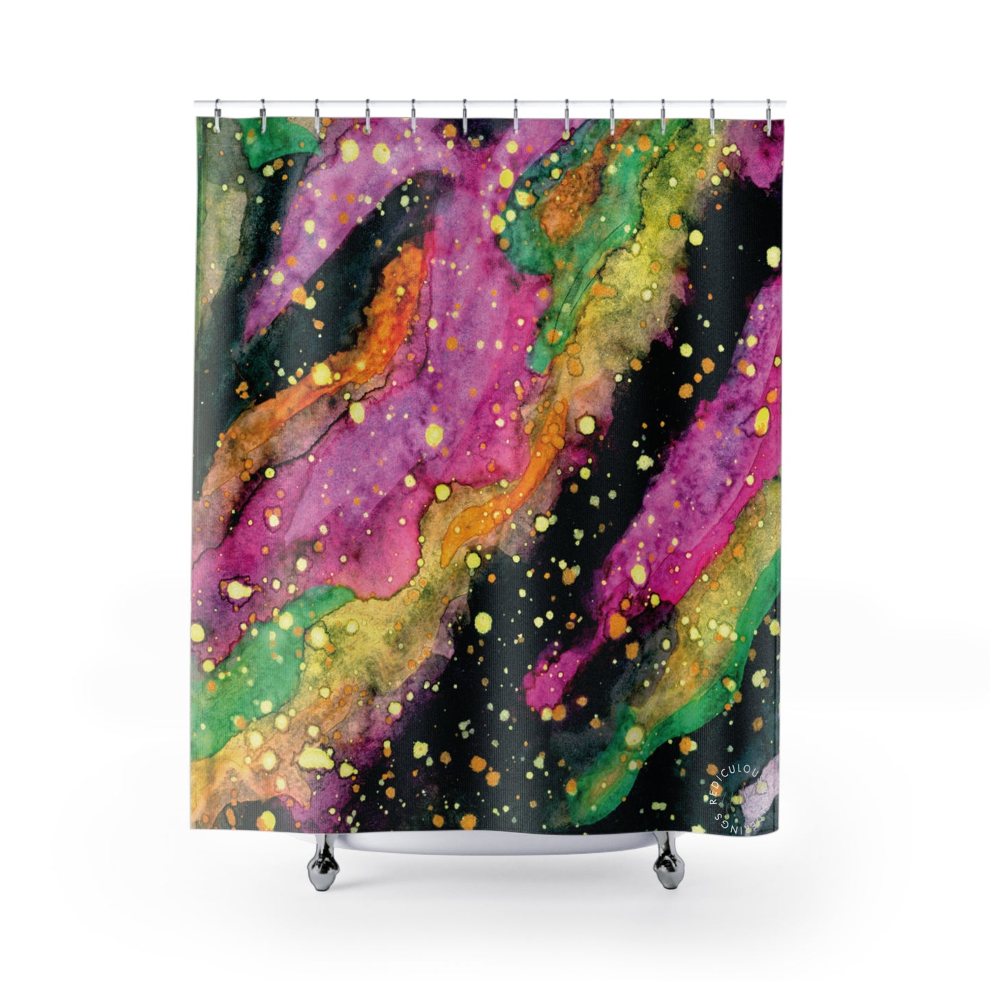 Neon Galaxy Shower Curtain for Home Bathroom with Durable One-Sided Print and Waterproof Polyester Material