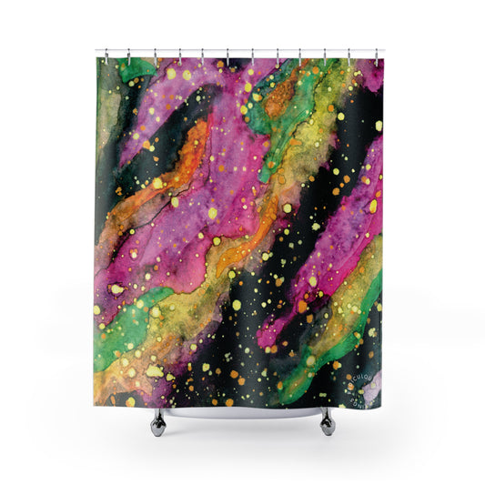 Neon Galaxy Shower Curtain for Home Bathroom with Durable One-Sided Print and Waterproof Polyester Material