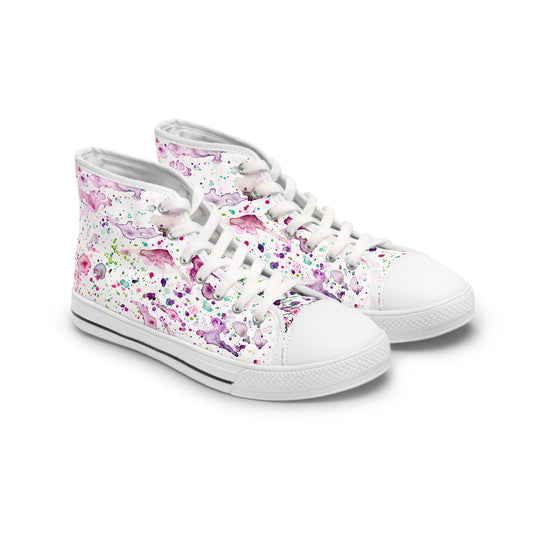 Women's High Top Sneakers — Pastel Watercolor Floral Splatter Pattern