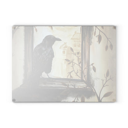 Raven Window Glass Cutting Board — Gothic Kitchen Decorative Chopping Board