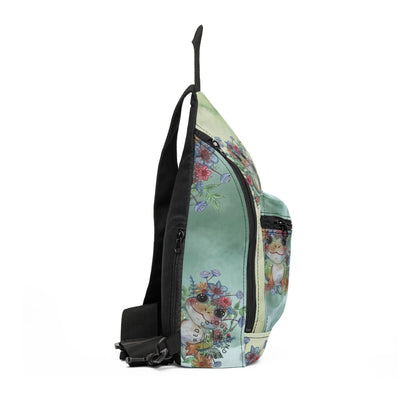Floral Frog Watercolor Sling Bag — Cute Pastel Bouquet Crossbody