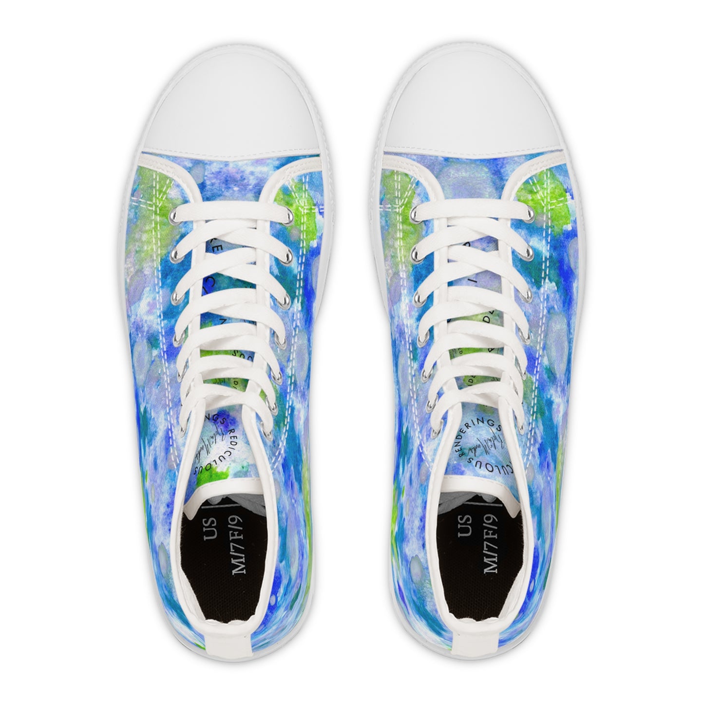 Women's High Top Sneakers — Blue Green Watercolor Floral Pattern