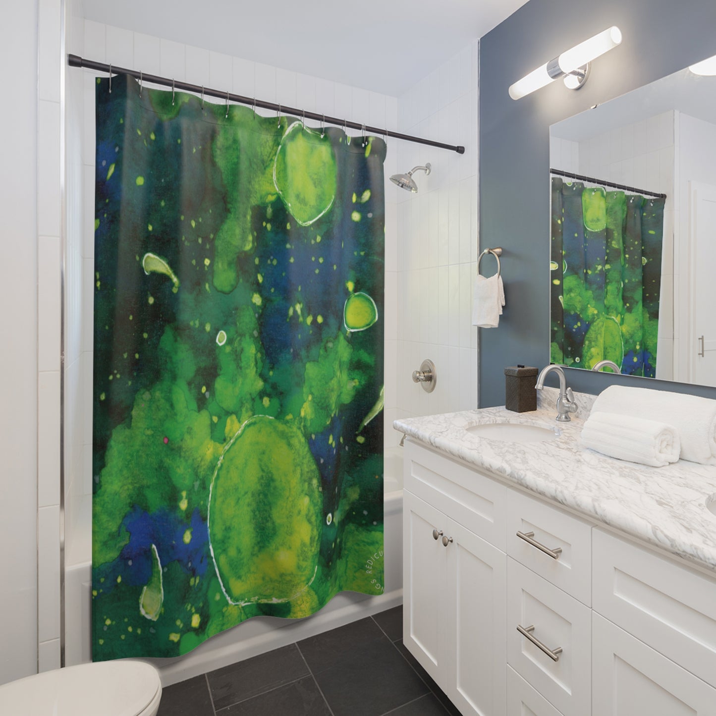 Green Galaxy Shower Curtain for Home Bathroom with Durable One-Sided Print and Waterproof Polyester Material