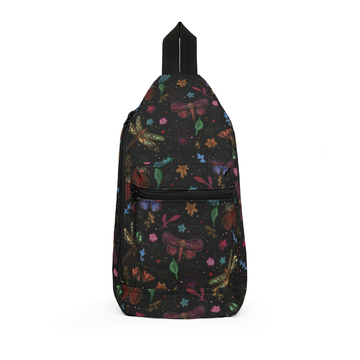 Dark Bug amd Butterfly Garden Sling Bag - Floral Nature Crossbody Bag