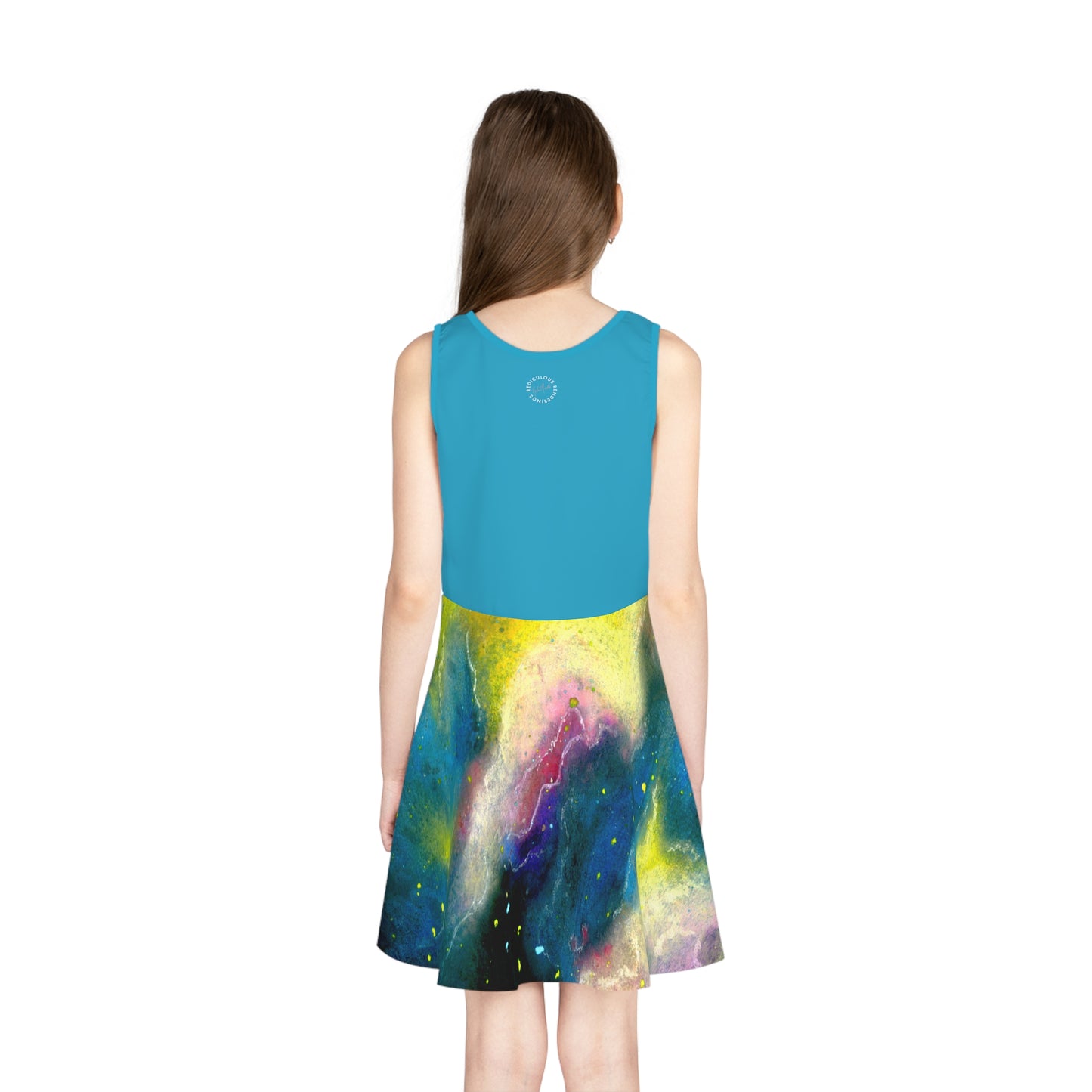 Turquois Top Sunrise Galaxy Girls' Sleeveless Sundress (AOP)