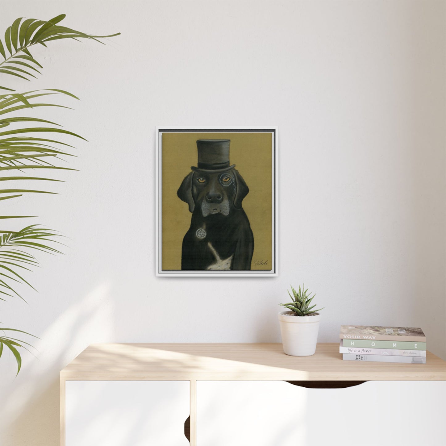 Black Lab Dog in Top Hat Framed Wall Art