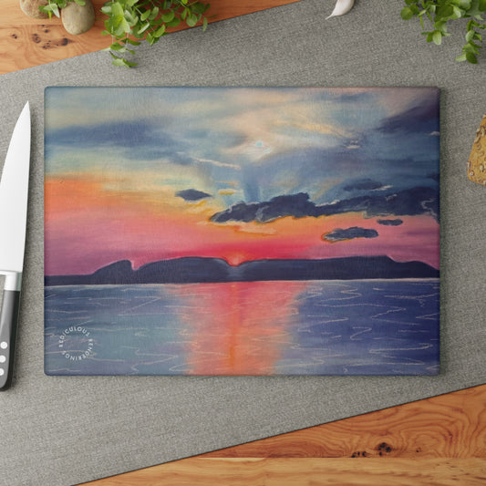 Glass Cutting Board — Sunset Seascape Tempered Glass Chopping Board