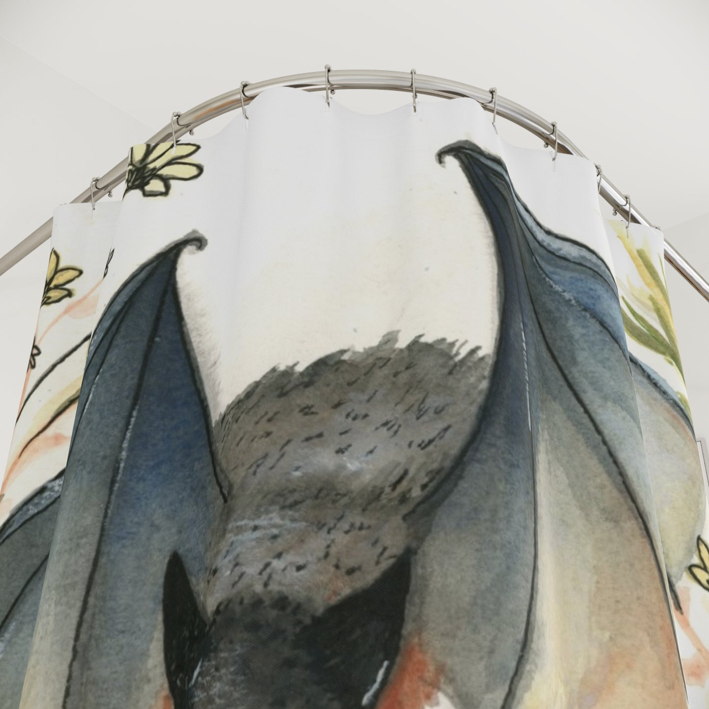 Bat Illustration Shower Curtain — Whimsical Watercolor Night Bat Bathroom Decor