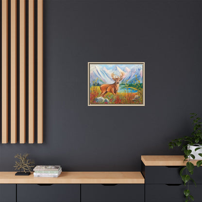 Framed Canvas Wall Art — Majestic Deer in Mountain Meadow