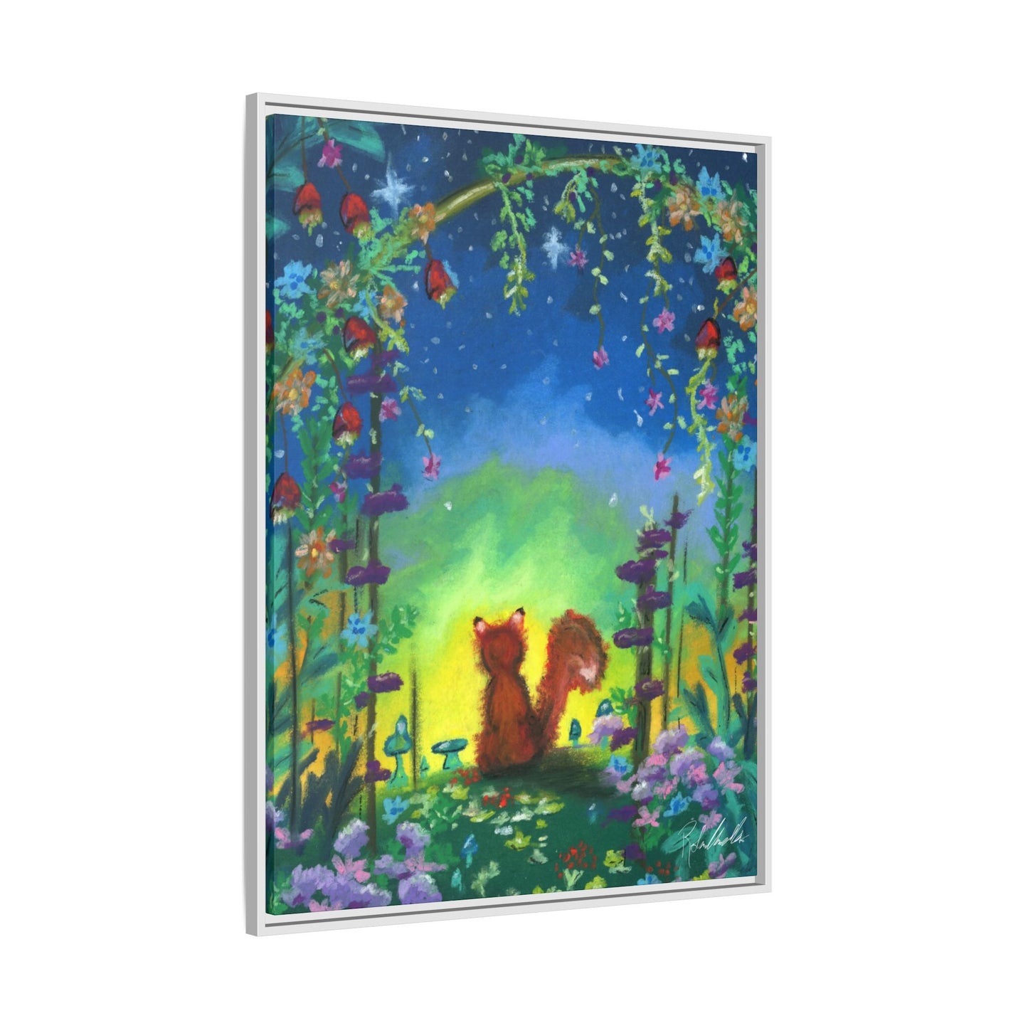 Fox Under Flowers Framed Wall Art