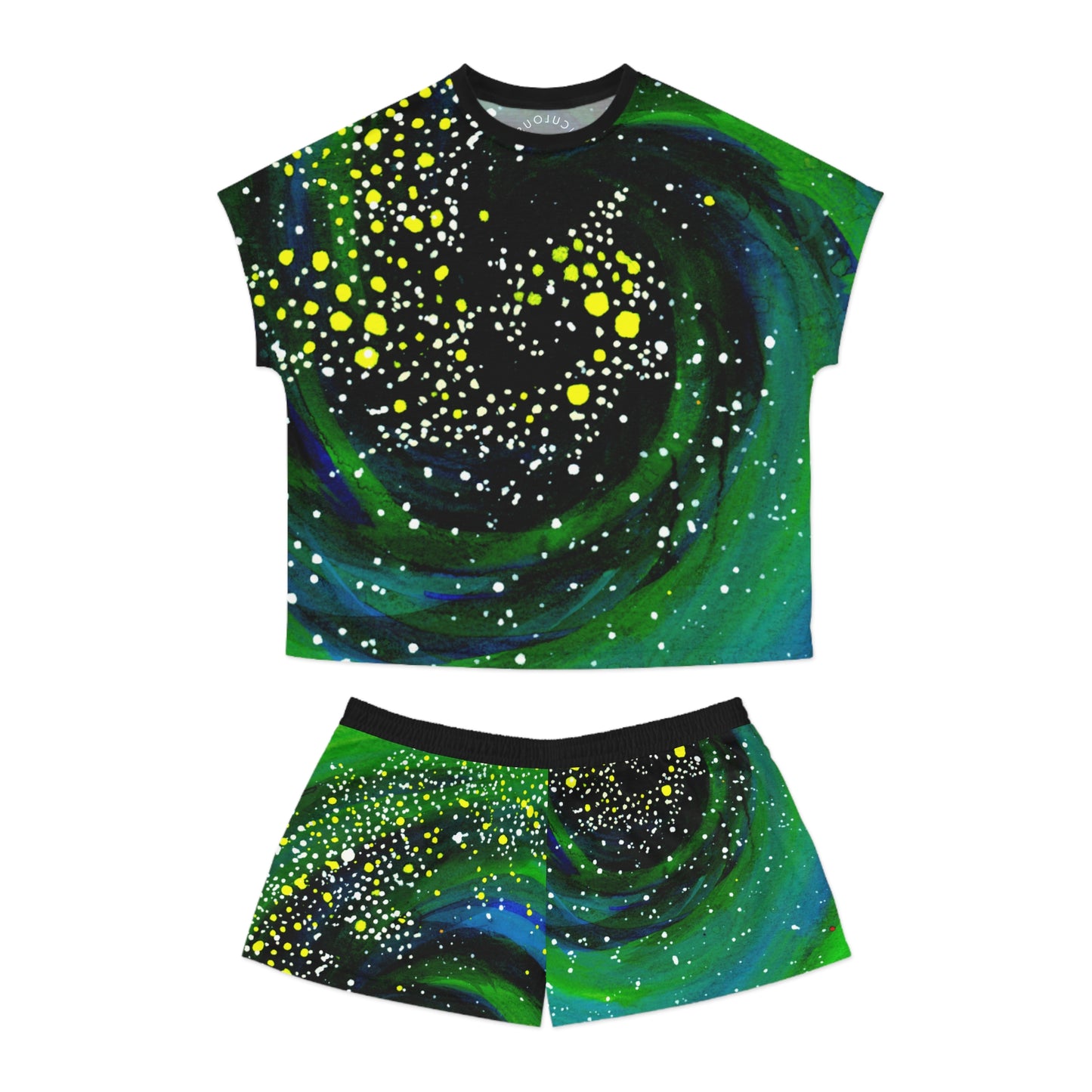 Galaxy Swirl Women's Pajama Set — Green & Black Starry Sleepwear