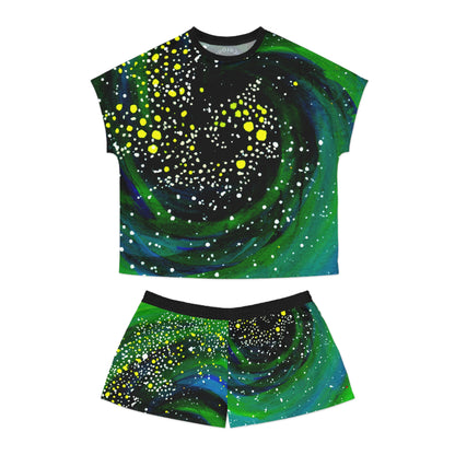 Galaxy Swirl Women's Pajama Set — Green & Black Starry Sleepwear