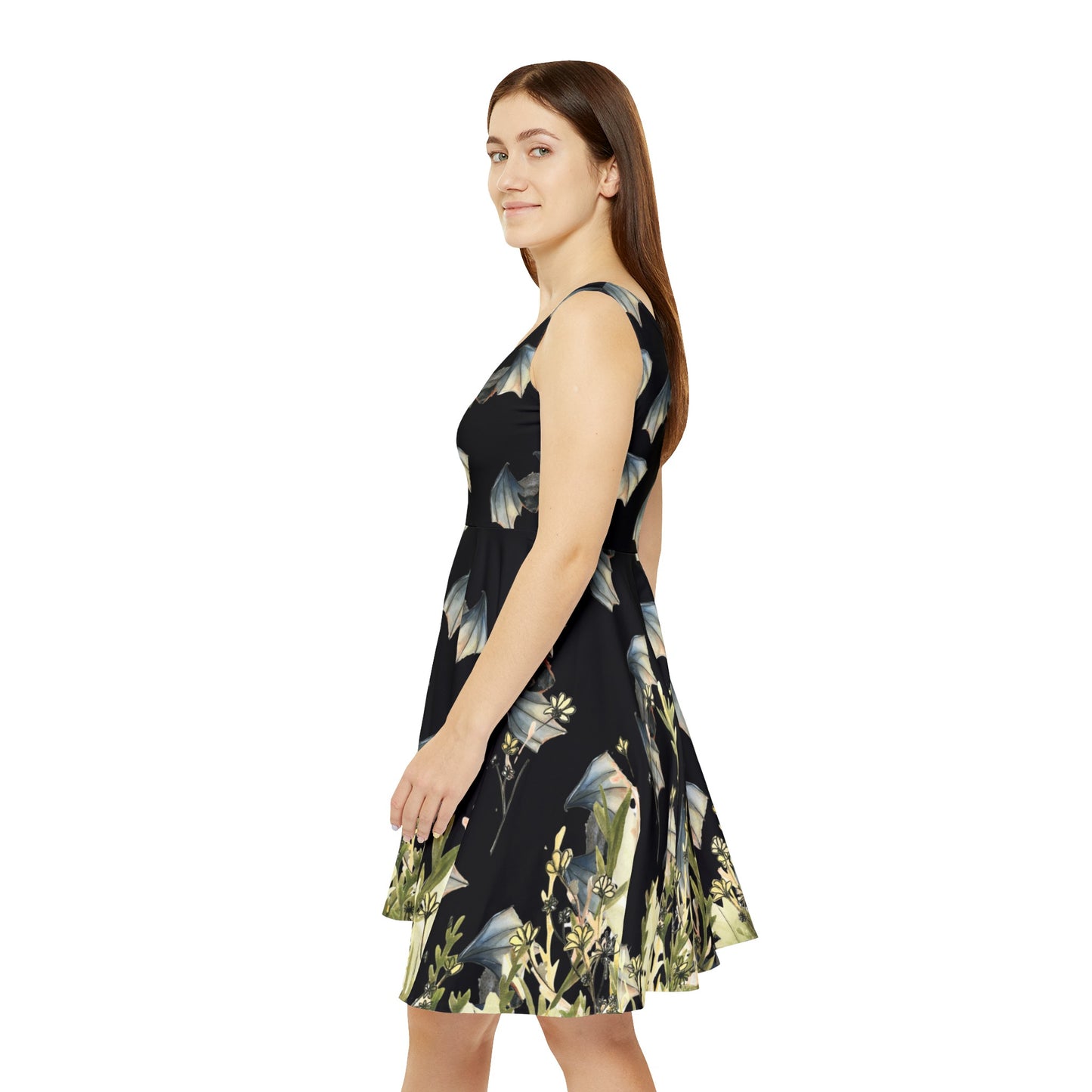 Black Flying Bat Women's Skater Dress (AOP)