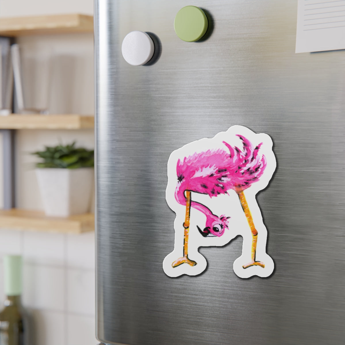 Head Down Flamingo Die-Cut Magnets  Custom Shape, 5 Sizes, Vinyl Material for Outdoor Use, Flexible and Durable, Black Backing - Home Decor Refrigerator Magnets