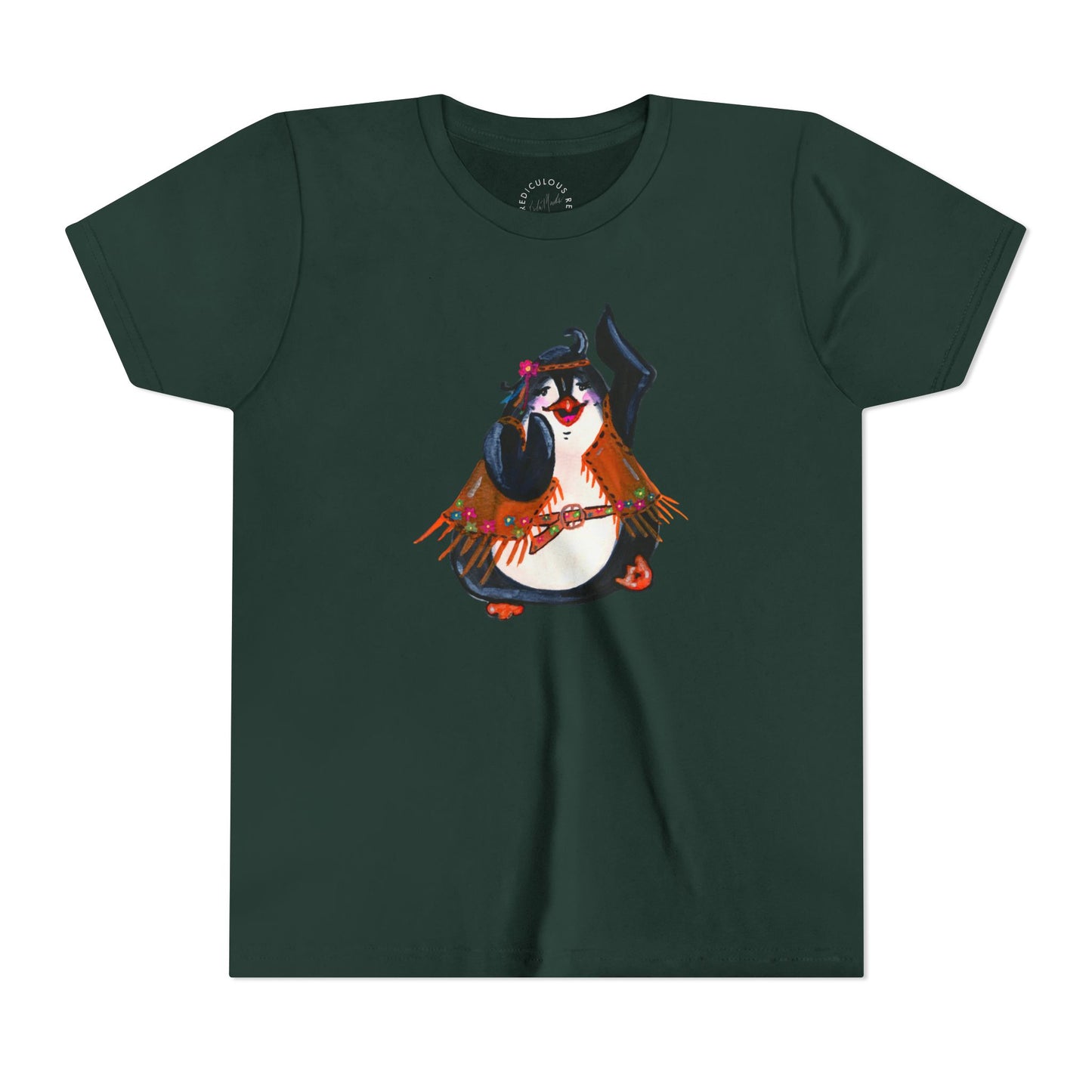 Kids Dancing Penguin Tee — Cute 60s Retro Penguin Graphic Youth T‑Shirt