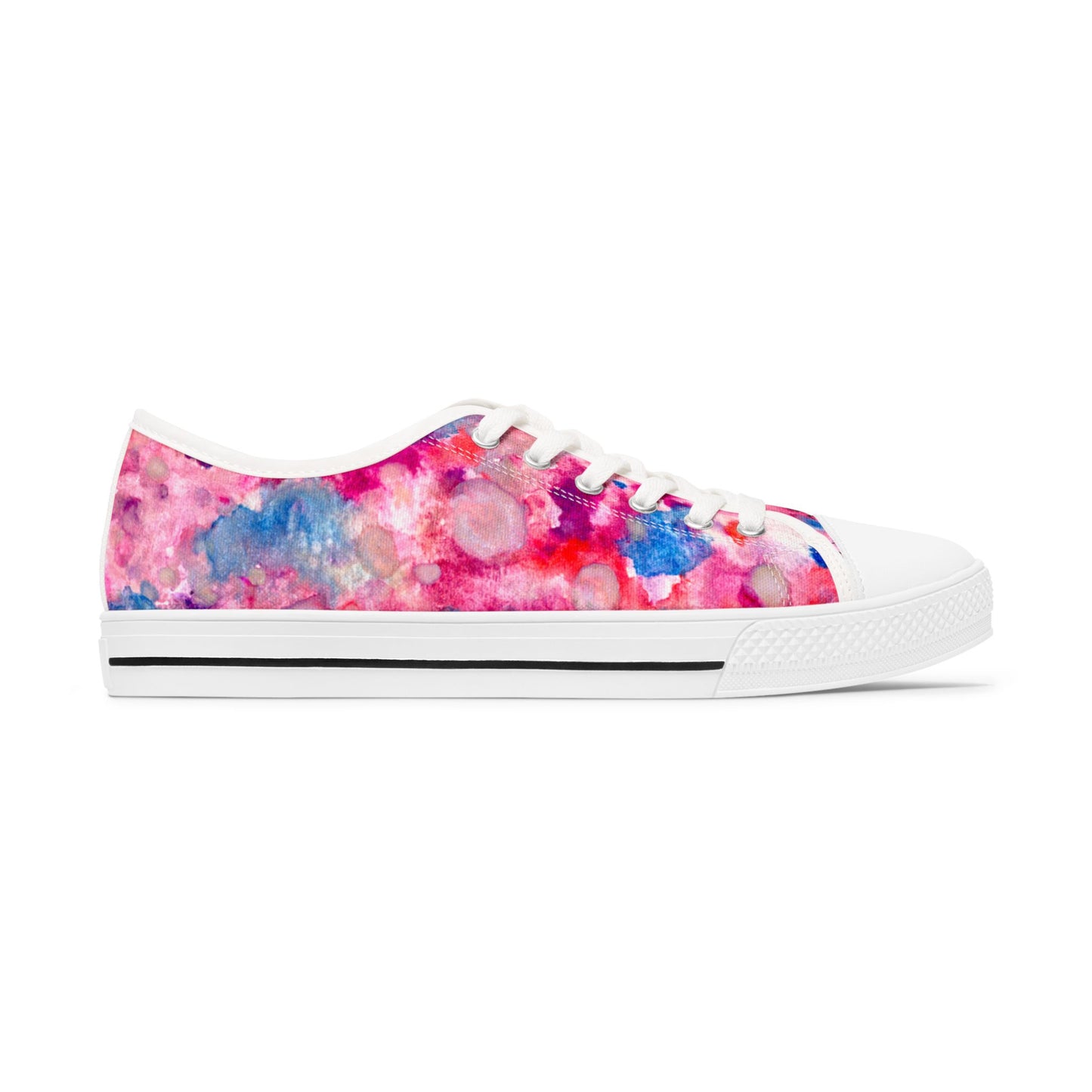 Women's Low Top Sneakers — Pink Watercolor Floral Canvas Shoes