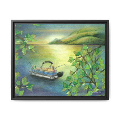 Pontoon Boat on Lake Framed Wall Art