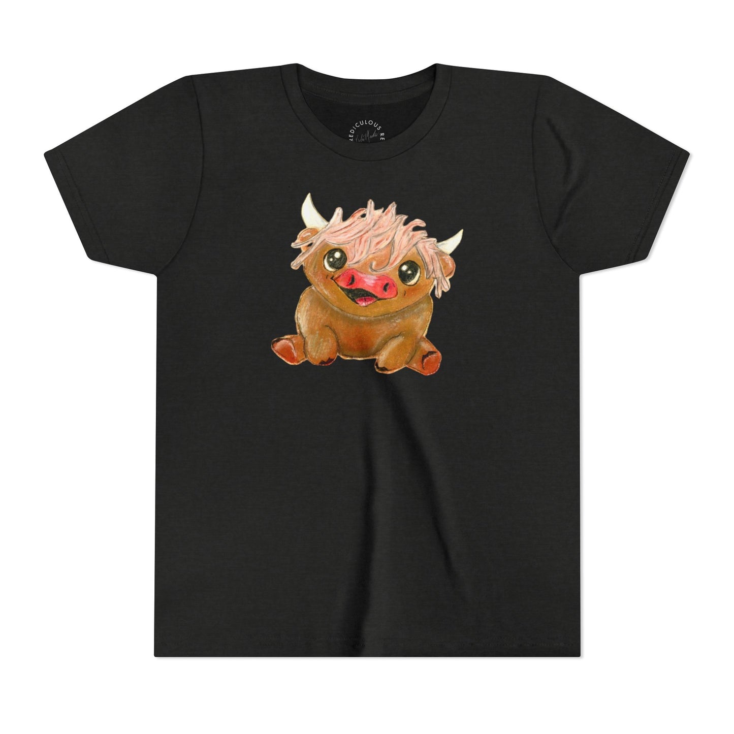 Cute Highland Cow Kids T‑Shirt — Adorable Baby Cow Graphic Youth Tee