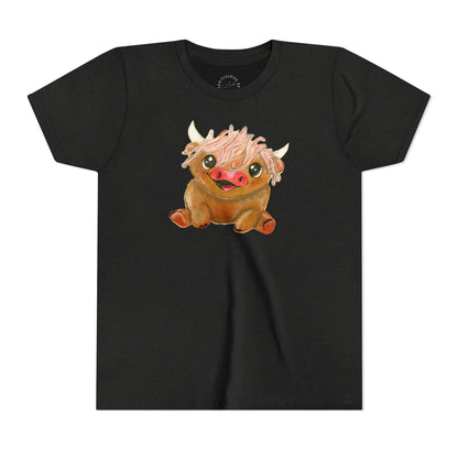 Cute Highland Cow Kids T‑Shirt — Adorable Baby Cow Graphic Youth Tee