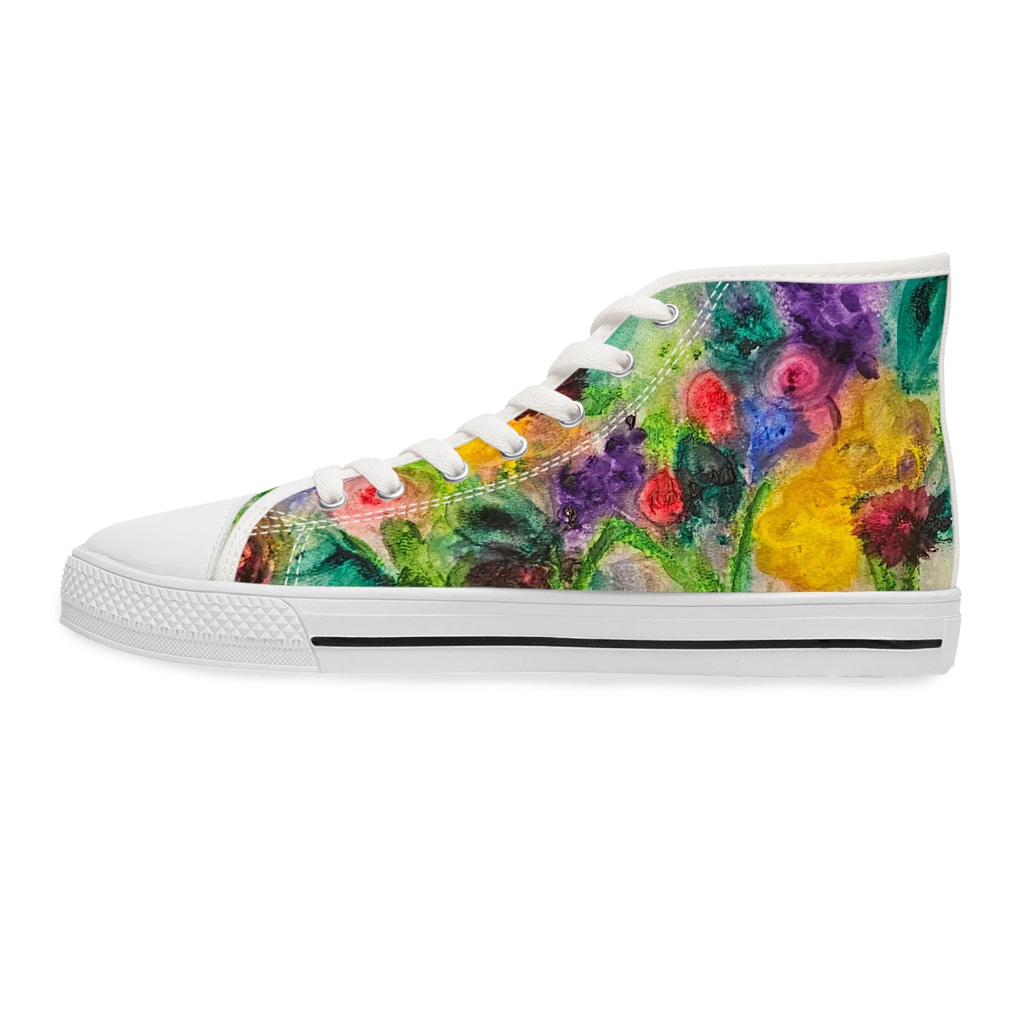 Floral Watercolor High Top Sneakers — Colorful Women's Canvas Shoes