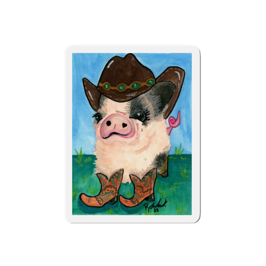 Cowboy Pig with Background Die-Cut Magnets  Custom Shape, 5 Sizes, Vinyl Material for Outdoor Use, Flexible and Durable, Black Backing - Home Decor Refrigerator Magnets