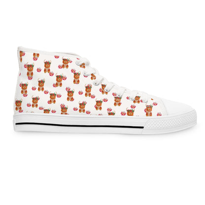 Women's High Top Sneakers - Cute Highland Cow Pattern Casual Canvas Shoes
