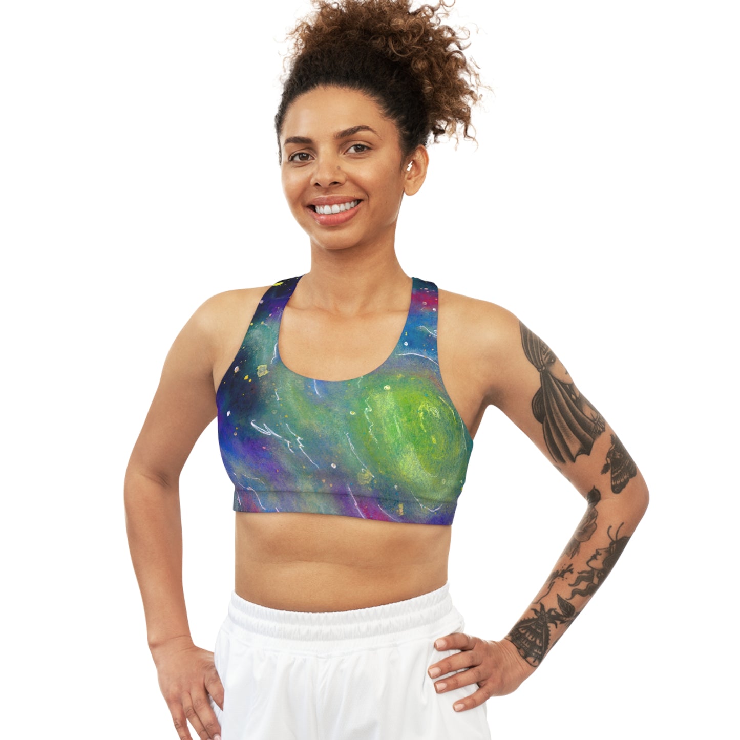 Rainbow Vortex Galaxy Seamless Sports Bra (AOP)