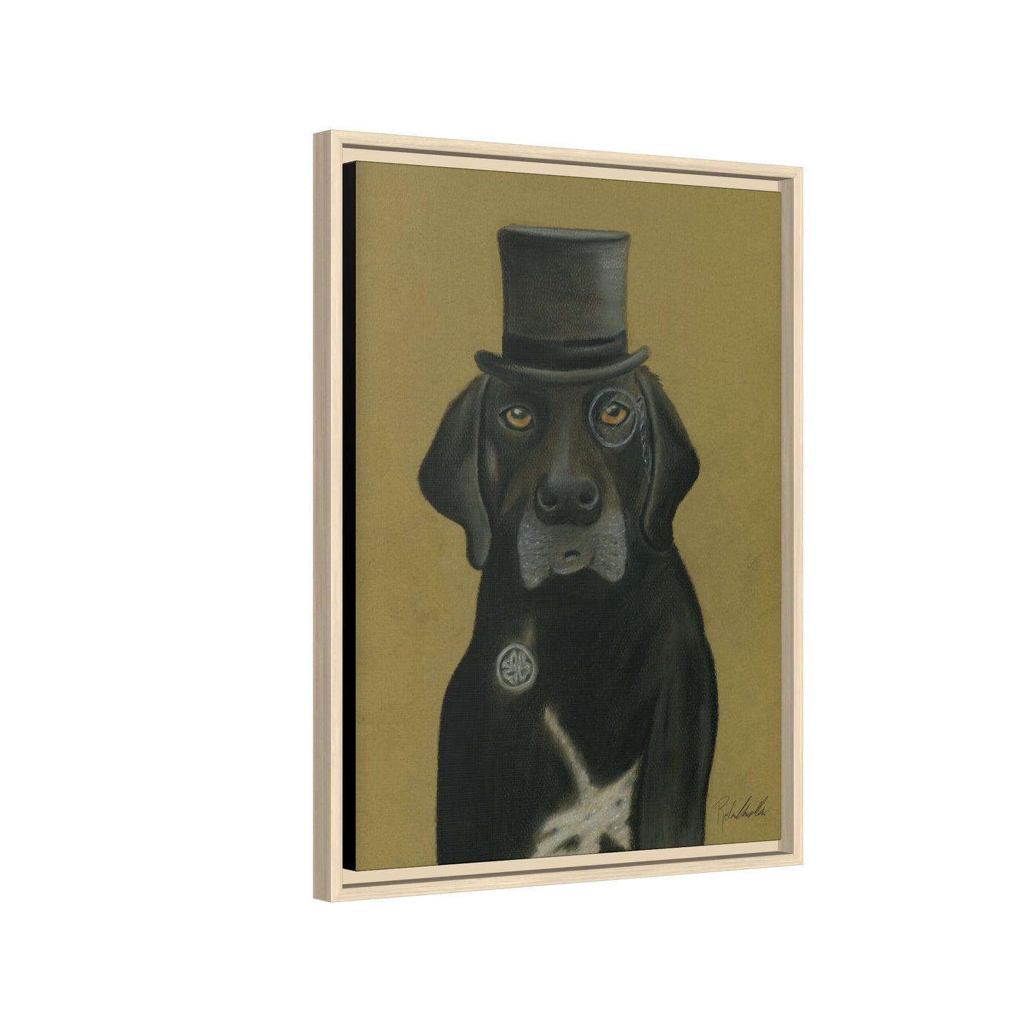 Black Lab Dog in Top Hat Framed Wall Art