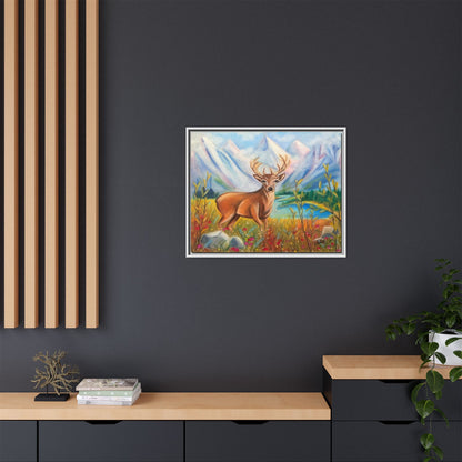 Framed Canvas Wall Art — Majestic Deer in Mountain Meadow