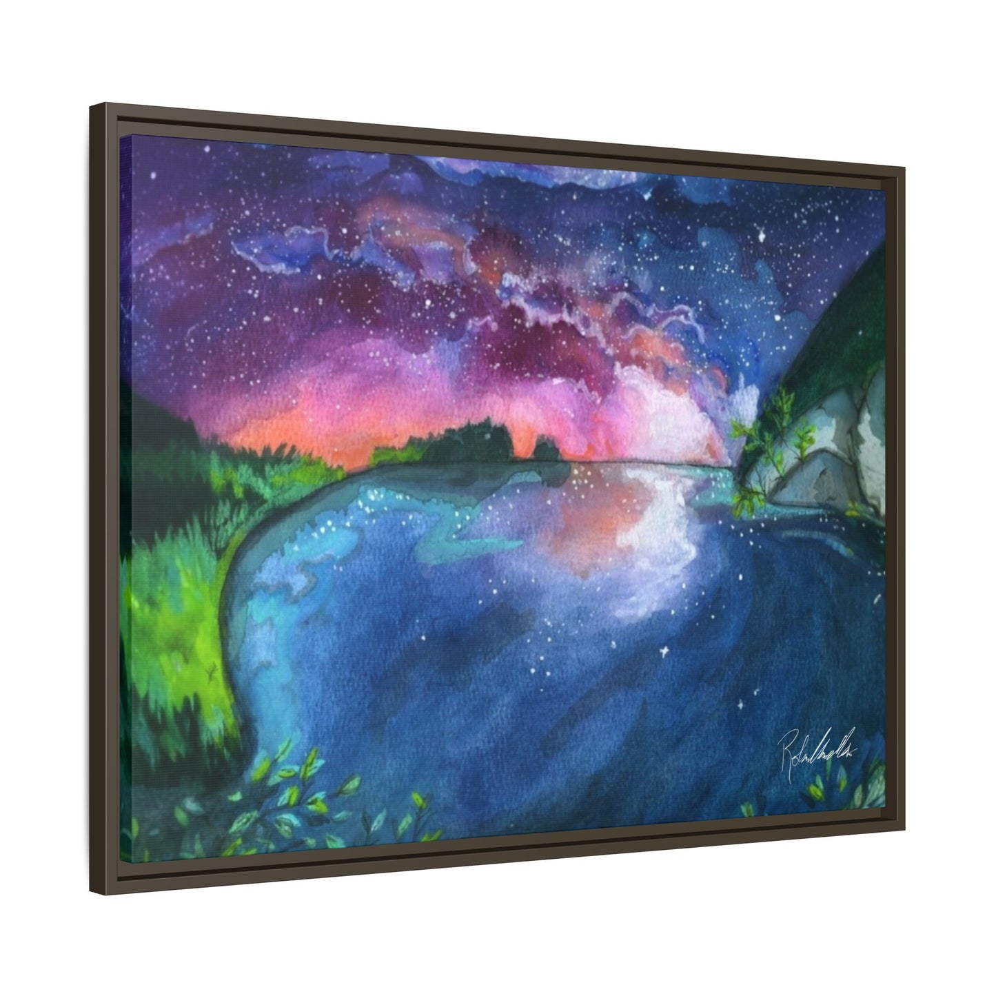 Watercolor Sunset Lake Framed Wall Art