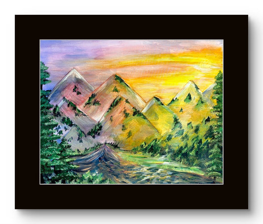 Mountain Forest with River with Sunset 8x10 Museum Grade Fine Art Print