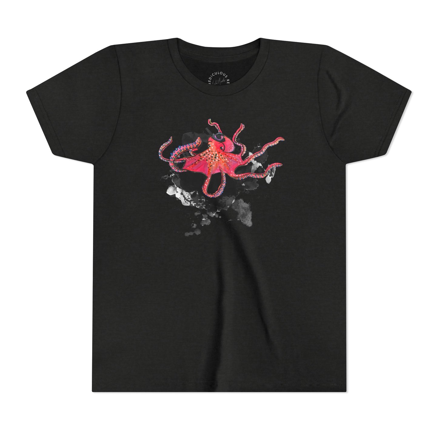 Youth Tee — Red Octopus Splash Graphic Shirt