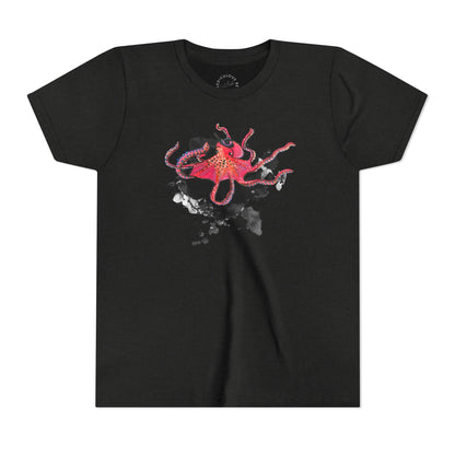 Youth Tee — Red Octopus Splash Graphic Shirt