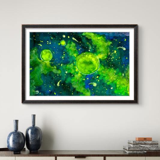 Neon Green Planets in Space - Galaxy 8x10 Museum Grade Fine Art Print