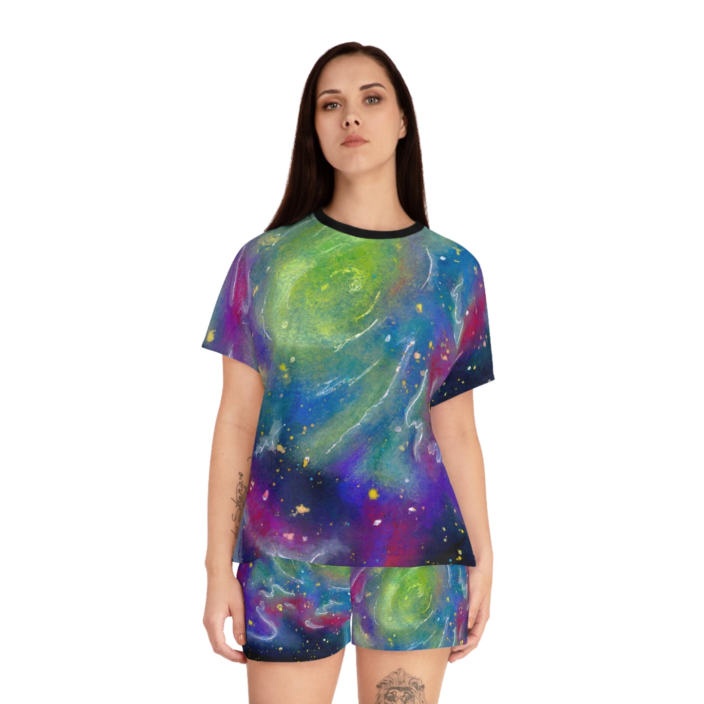 Rainbow Vortex Galaxy Women's Short Pajama Set (AOP)