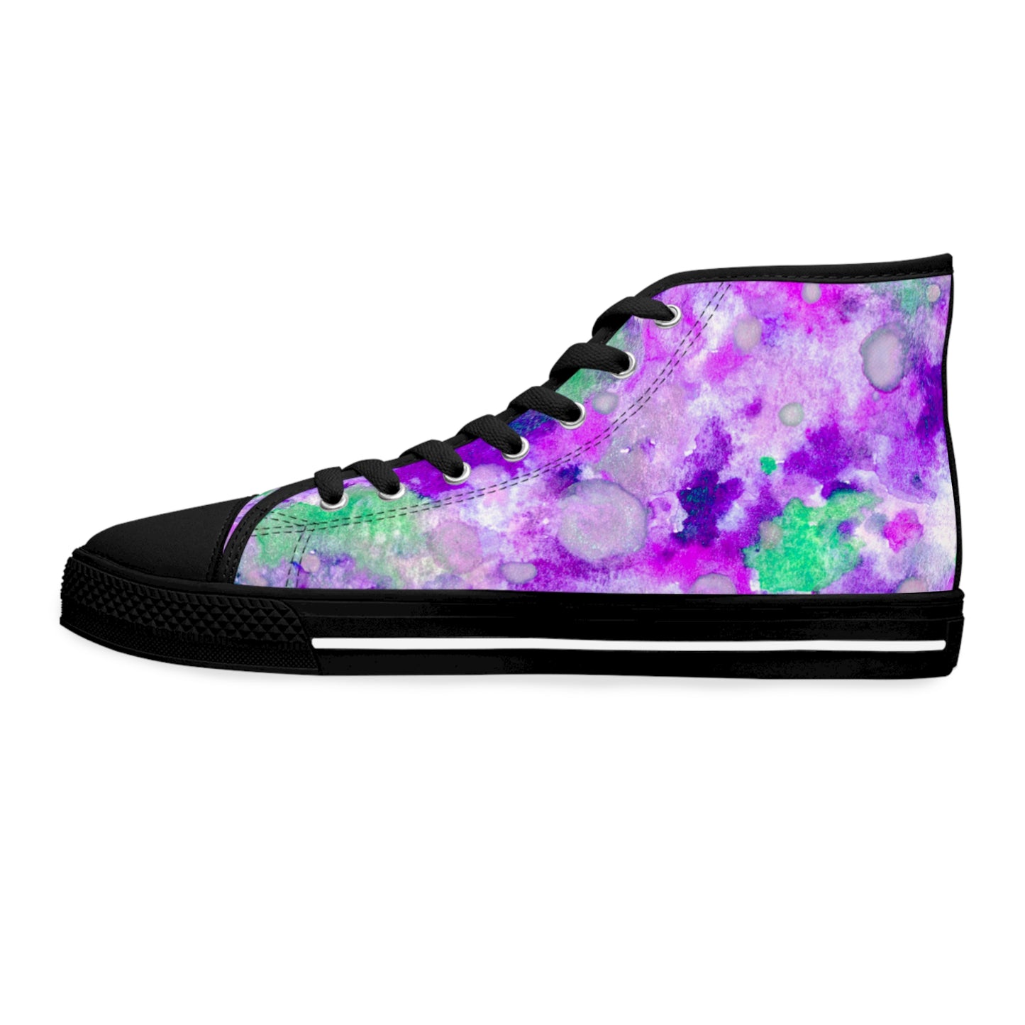 Women's High Top Sneakers — Purple Watercolor Floral Pattern Athletic Fashion Shoes
