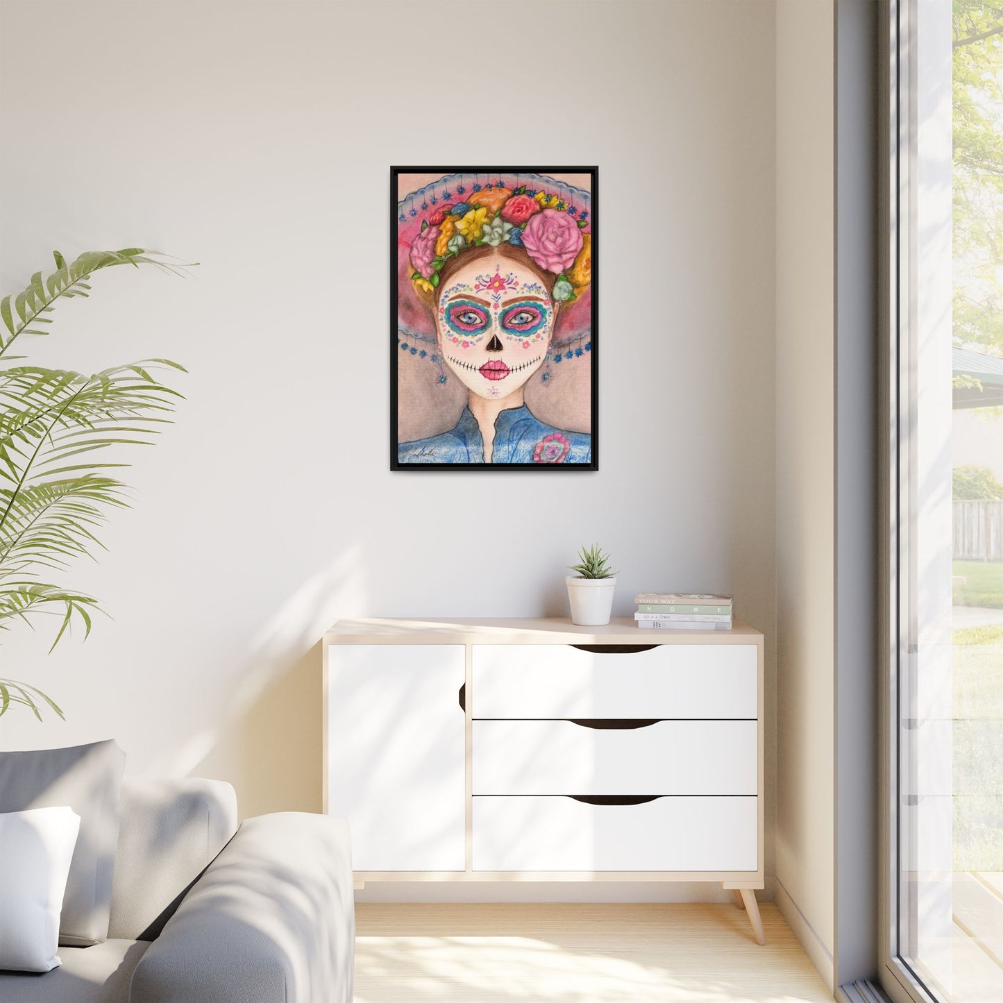 Day of the Dead Skull Woman Framed Wall Art