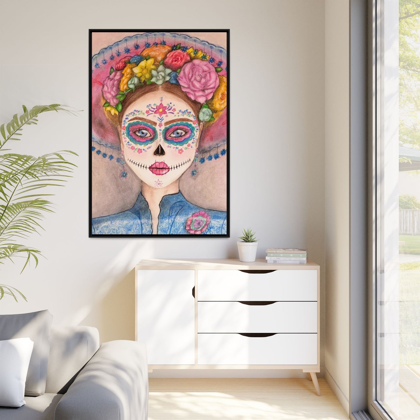 Day of the Dead Skull Woman Framed Wall Art