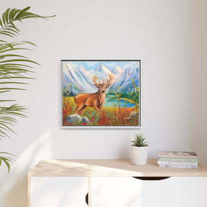 Framed Canvas Wall Art — Majestic Deer in Mountain Meadow