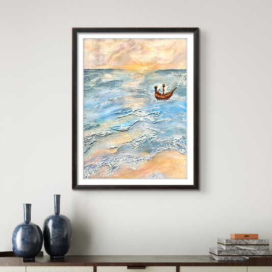 Ship Sailing in the Sea. Ocean Sunrise 8x10 Museum Grade Fine Art Print