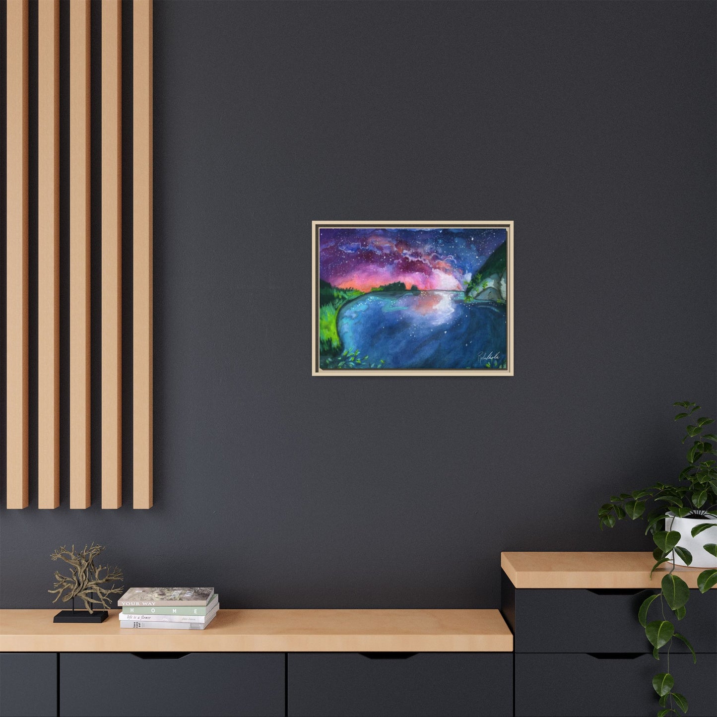 Watercolor Sunset Lake Framed Wall Art