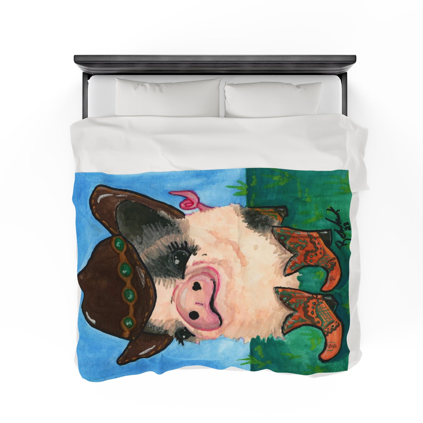 Cowboy Pig Velveteen Plush Blanket