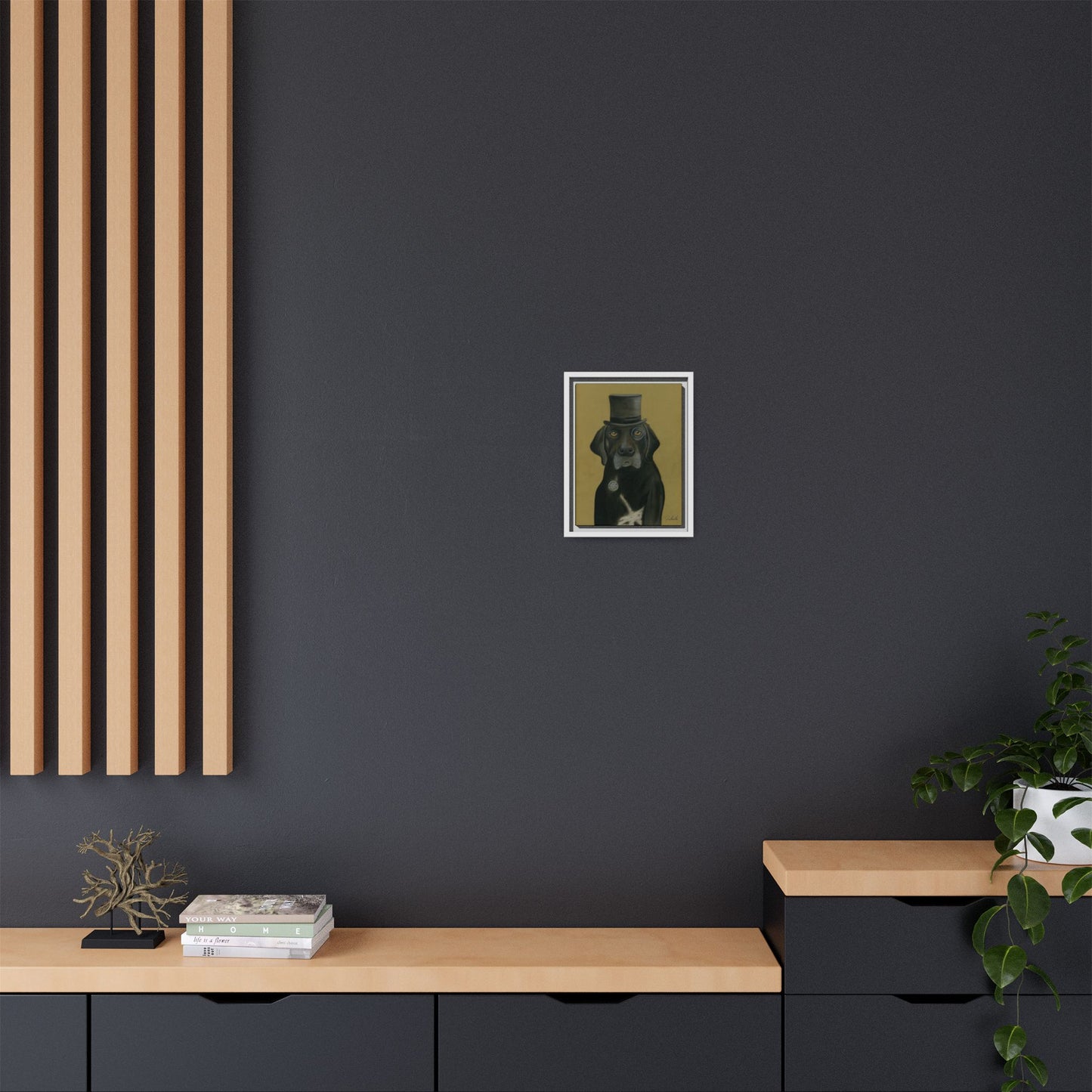 Black Lab Dog in Top Hat Framed Wall Art