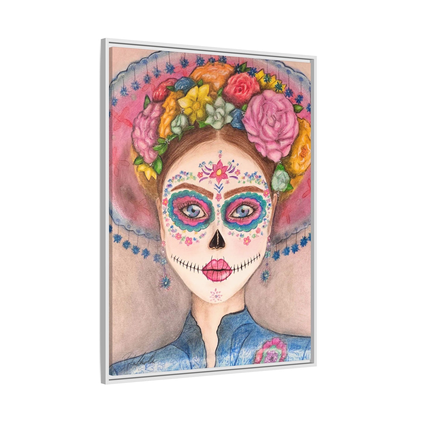 Day of the Dead Skull Woman Framed Wall Art