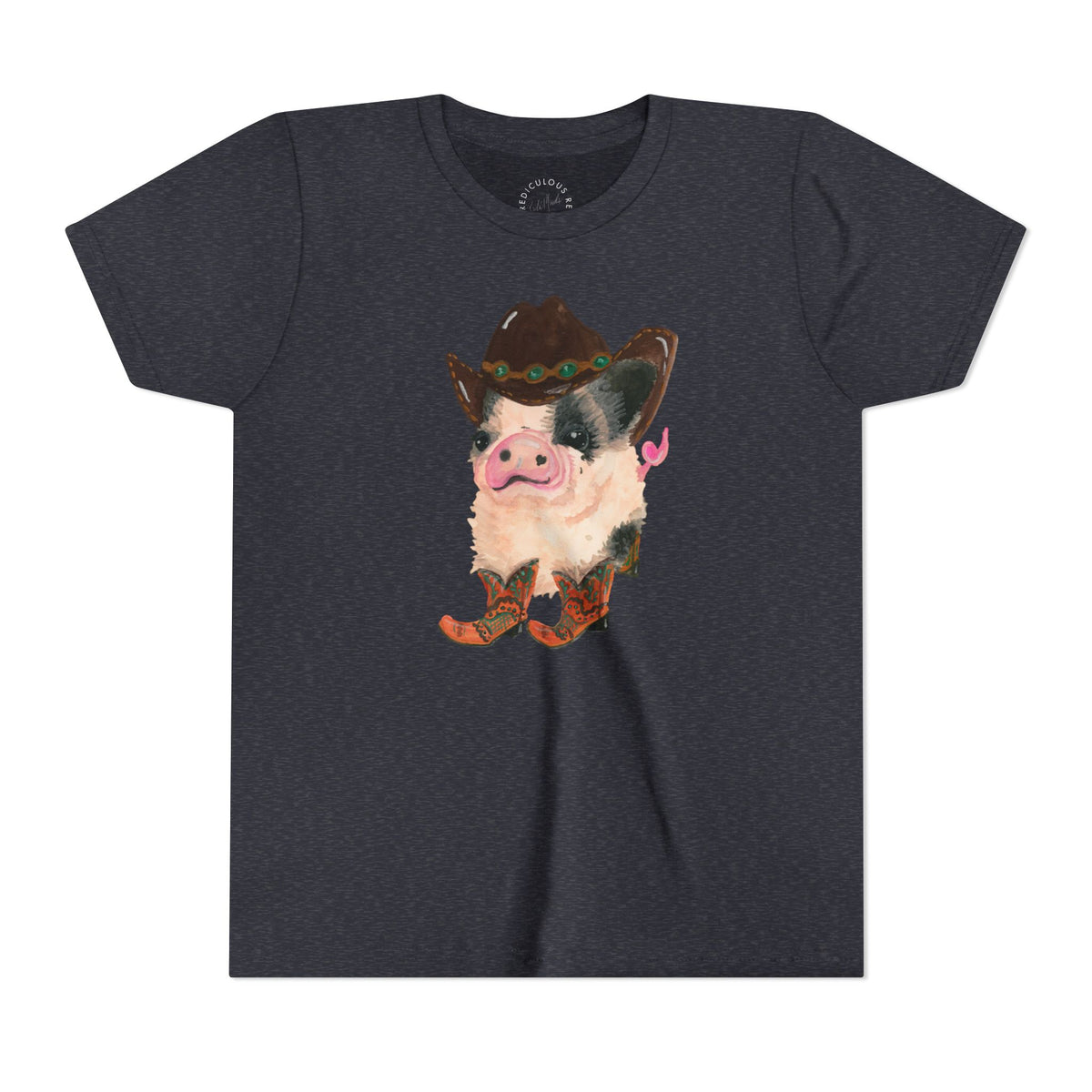 Cowboy Pig Kids Tee — Cute Western Pig in Cowboy Hat & Boots Youth T-Shirt